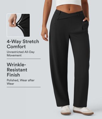 Asymmetriske, afslappede taperede bukser med mellemhøj talje og lommer