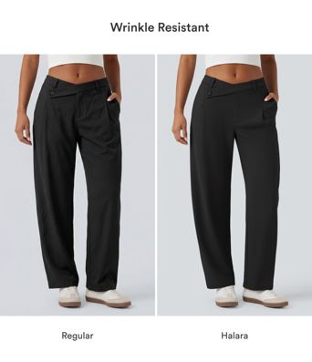 Asymmetriske, afslappede taperede bukser med mellemhøj talje og lommer