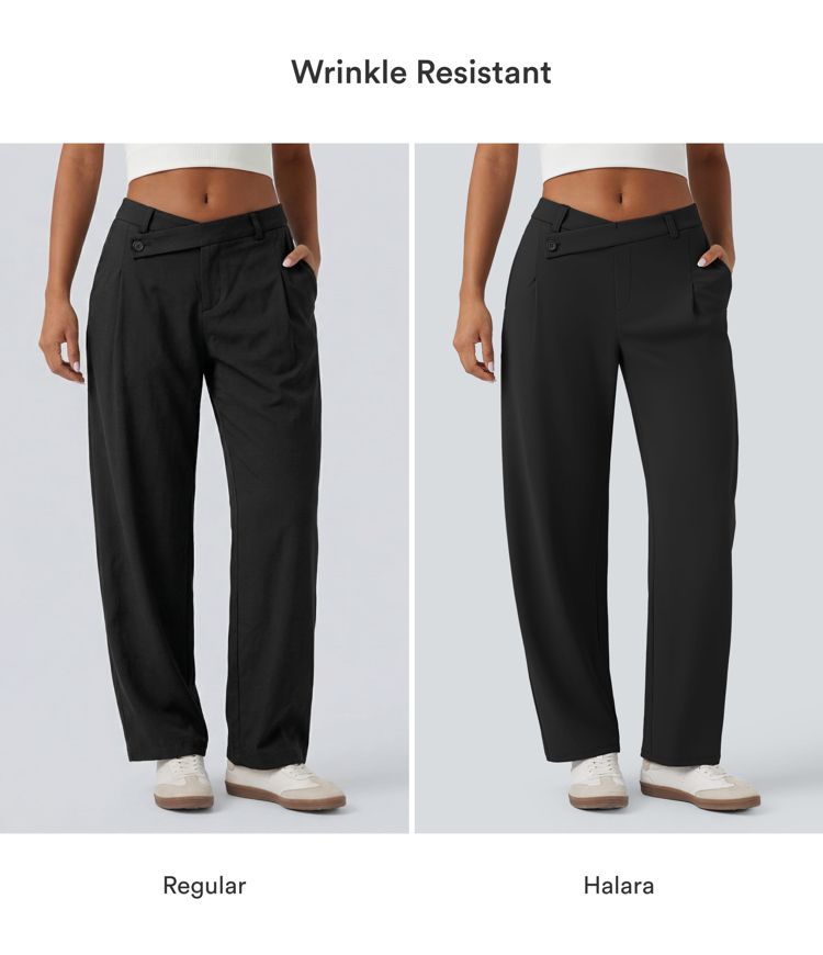 Asymmetriske, afslappede taperede bukser med mellemhøj talje og lommer