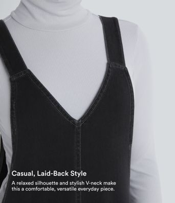 Halara Flex™ Vネック ポケット付き ウォッシュドデニム カジュアルオーバーオール