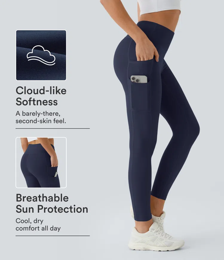 Peacoat SoftlyZero™ High Waisted Double Pockets Plain Leggings / 1