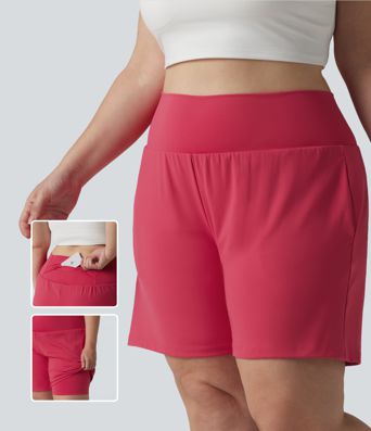 SoftlyZero™ Pantalones Cortos de Yoga de Cintura Alta Súper Aireados 2 en 1 con Toque Fresco para Tallas Grandes de 7" con Bolsillos