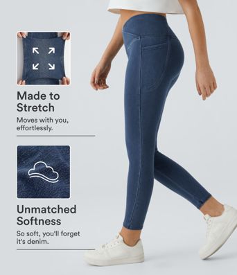 Leggings oficina Halara Flex™ mezclilla elástico lavado bolsillo lateral cruzado