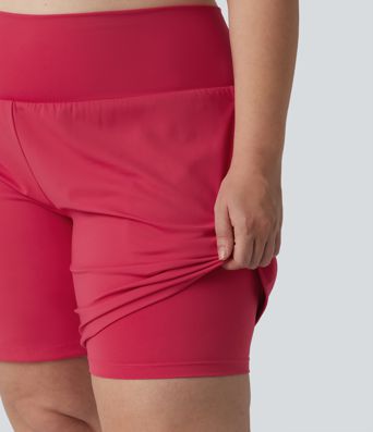 SoftlyZero™ Pantalones Cortos de Yoga de Cintura Alta Súper Aireados 2 en 1 con Toque Fresco para Tallas Grandes de 7" con Bolsillos