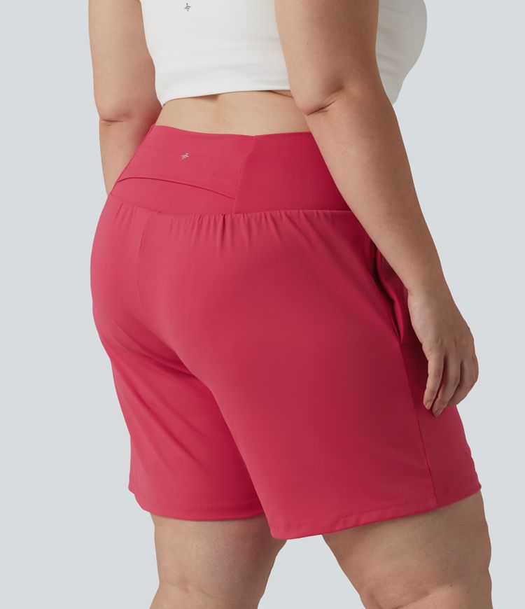 SoftlyZero™ Pantalones Cortos de Yoga de Cintura Alta Súper Aireados 2 en 1 con Toque Fresco para Tallas Grandes de 7" con Bolsillos