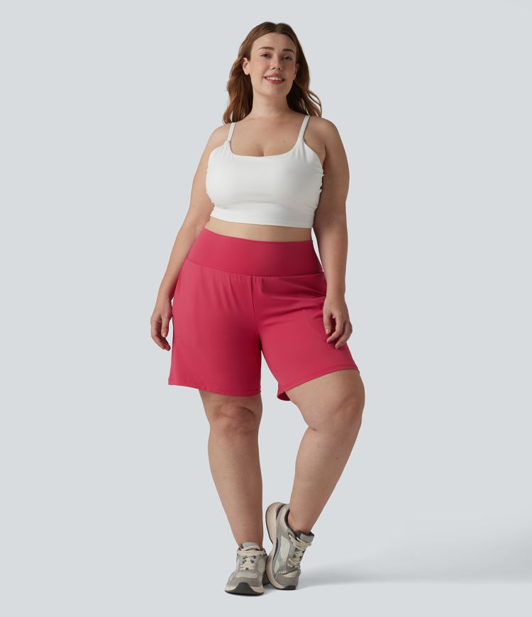 SoftlyZero™ Pantalones Cortos de Yoga de Cintura Alta Súper Aireados 2 en 1 con Toque Fresco para Tallas Grandes de 7" con Bolsillos