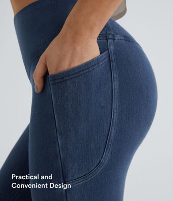 Leggings oficina Halara Flex™ mezclilla elástico lavado bolsillo lateral cruzado