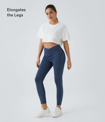 Leggings oficina Halara Flex™ mezclilla elástico lavado bolsillo lateral cruzado