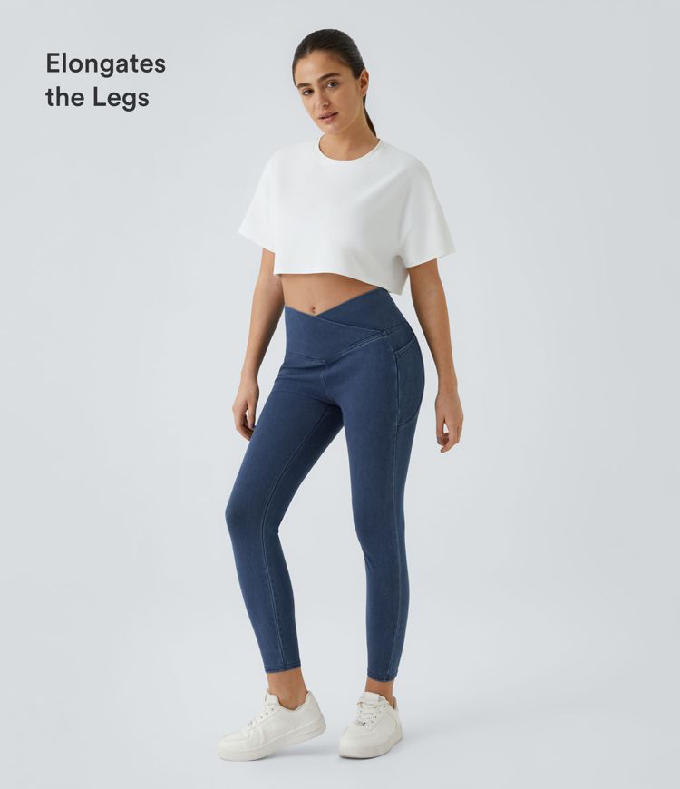 Leggings oficina Halara Flex™ mezclilla elástico lavado bolsillo lateral cruzado