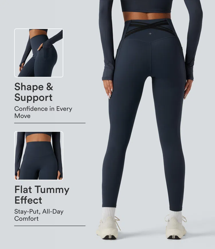 Halara Ultrasculpt™ Heat Fleece-Laufleggings mit hohem Bund, Bauchkontrolle, überkreuztem Rücken und Taschen.