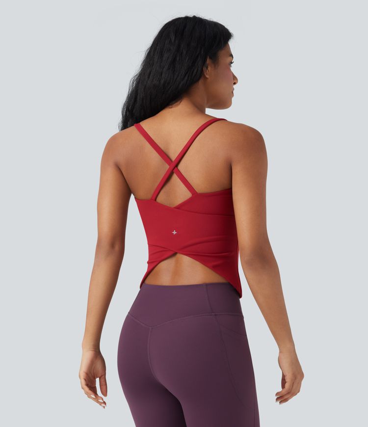 Scoop Neck Crisscross Back Crossover Hem Yoga Cami Top Scoop Neck Crisscross Back Crossover Hem Yoga Cami Top