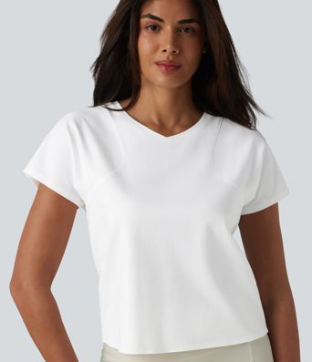 V-neck Raglan Short Sleeve Relaxed Yoga Cotton Sports Top
