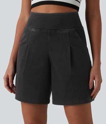 Halara Flex™ High Waisted Denim Casual Baggy Shorts 7'' with Pockets
