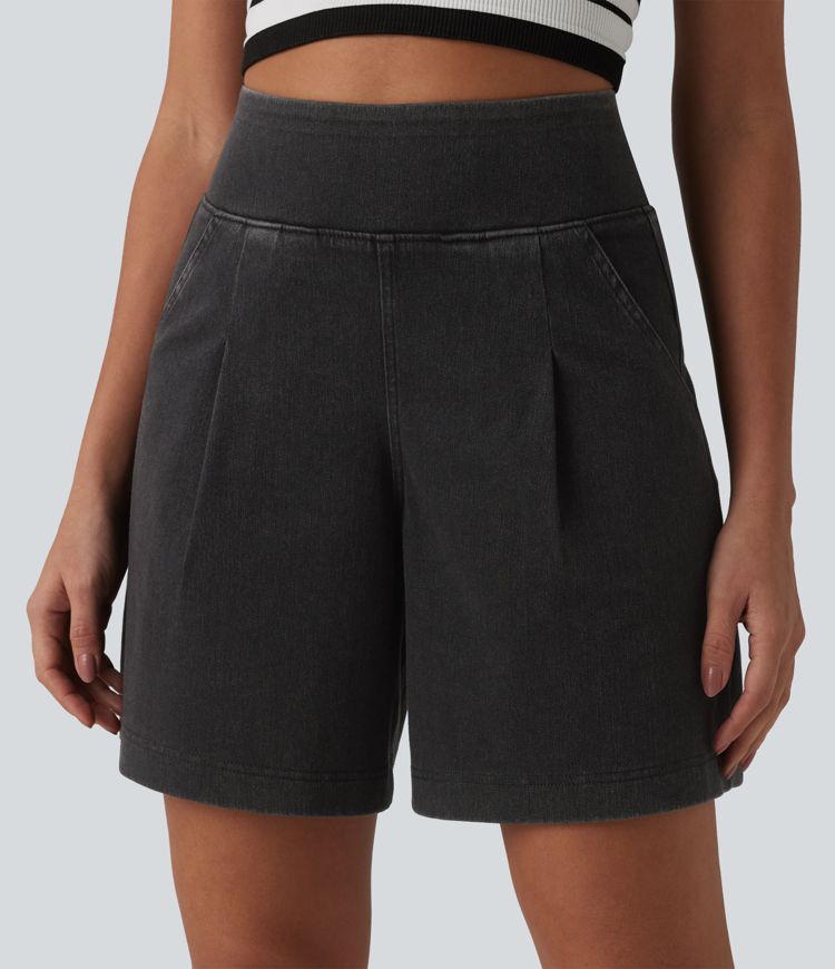 Halara Flex™ High Waisted Denim Casual Baggy Shorts 7'' with Pockets