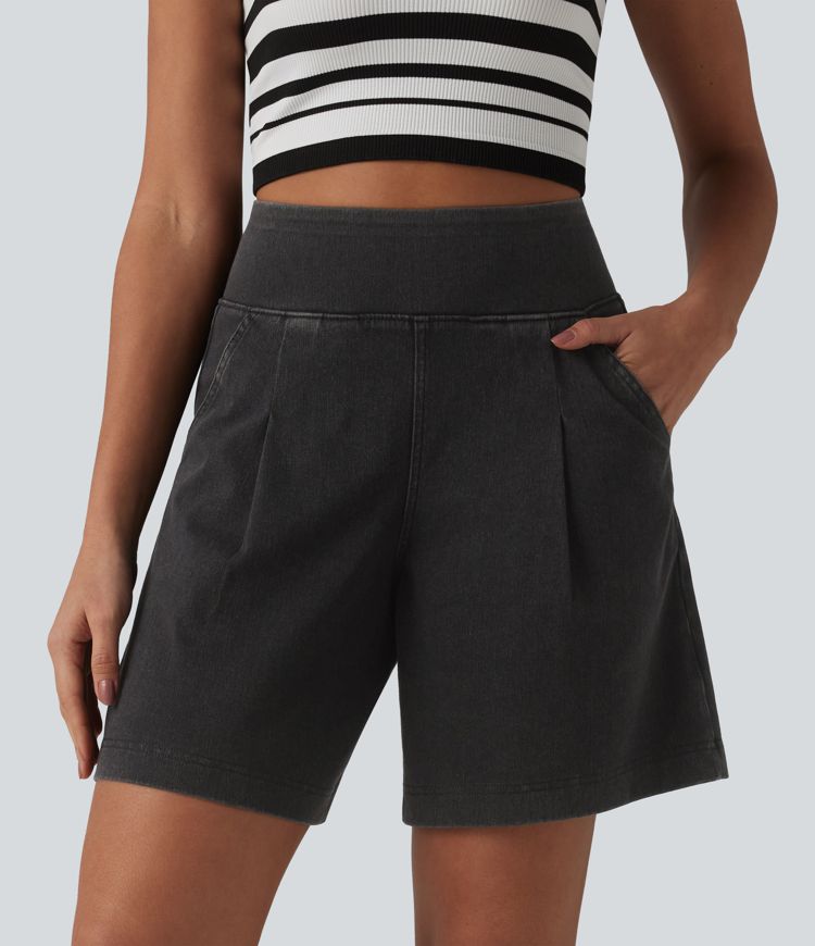 Halara Flex™ High Waisted Denim Casual Baggy Shorts 7'' with Pockets
