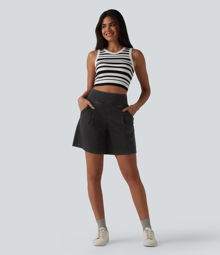 Halara Flex™ High Waisted Denim Casual Baggy Shorts 7'' with Pockets