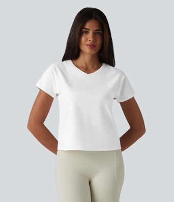 V-neck Raglan Short Sleeve Relaxed Yoga Cotton Sports Top