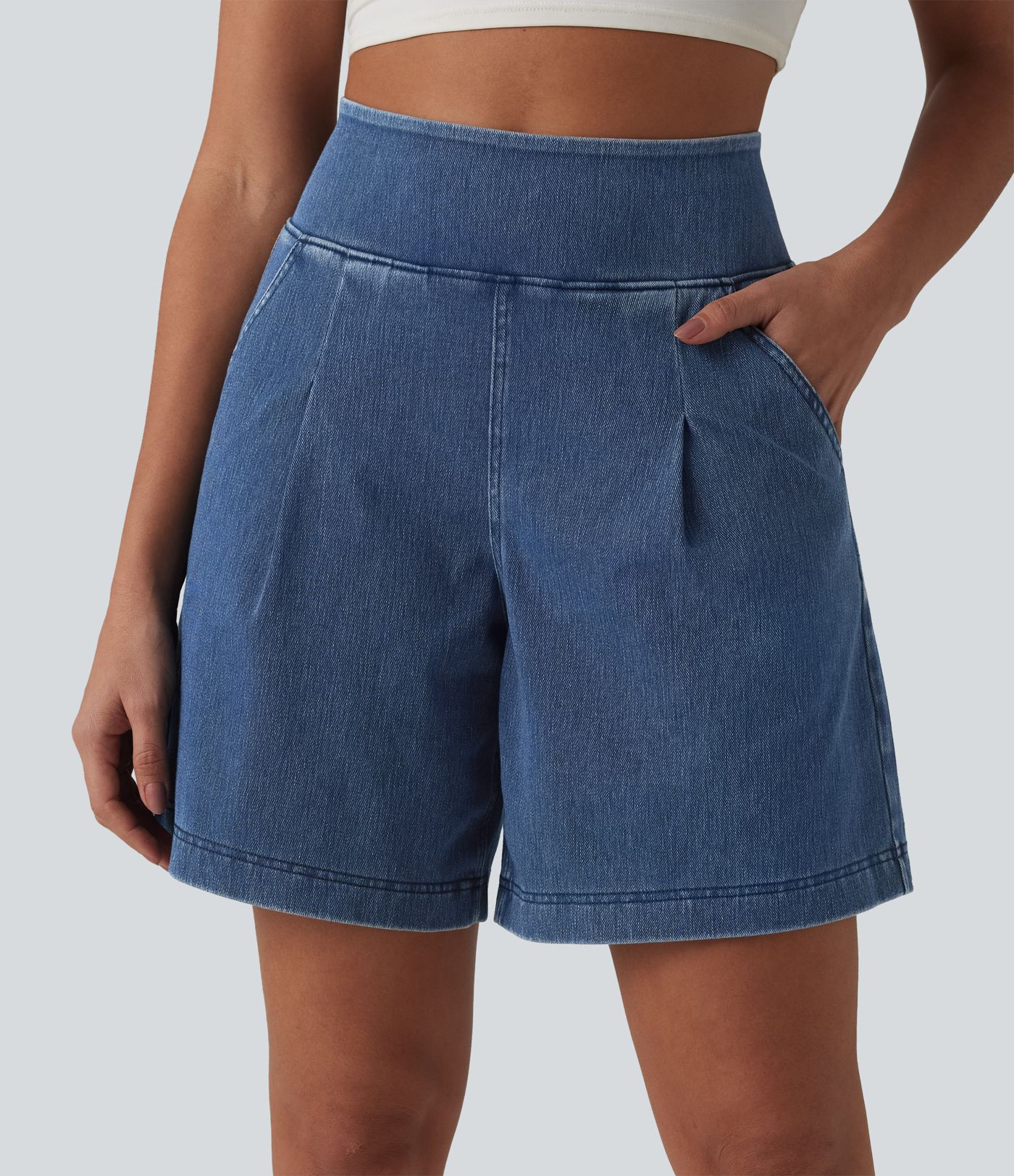 Halara Flex™ Short décontracté ample en jean taille haute 17,5 cm avec poches