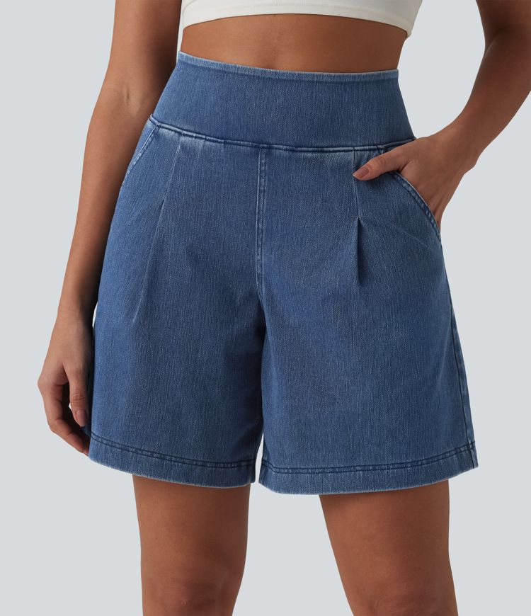 Halara Flex™ Short décontracté ample en jean taille haute 17,5 cm avec poches