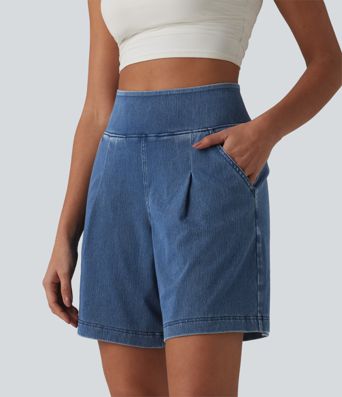 Halara Flex™ Short décontracté ample en jean taille haute 17,5 cm avec poches