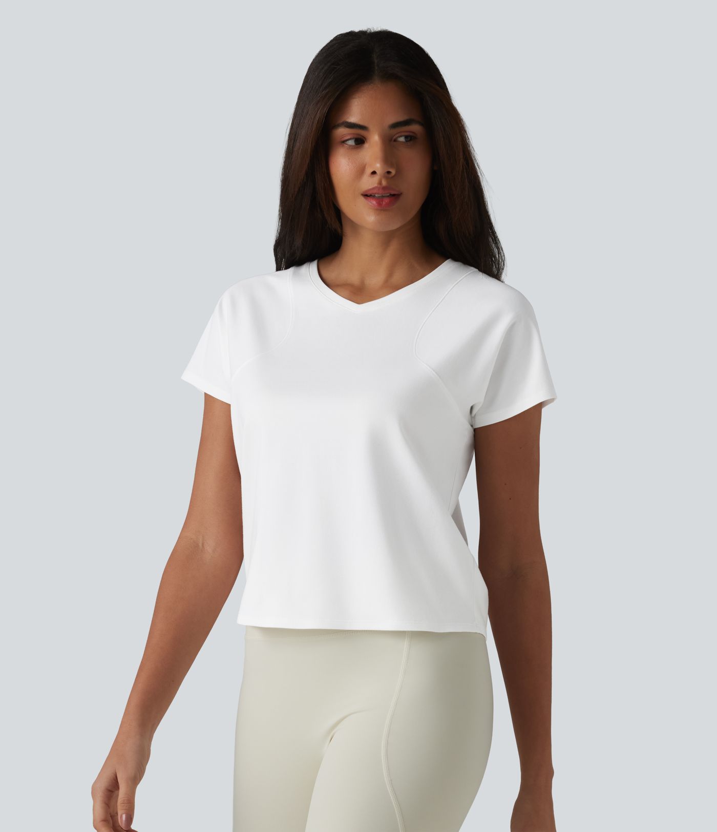 V-neck Raglan Short Sleeve Relaxed Yoga Cotton Sports Top