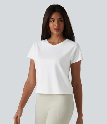 V-neck Raglan Short Sleeve Relaxed Yoga Cotton Sports Top