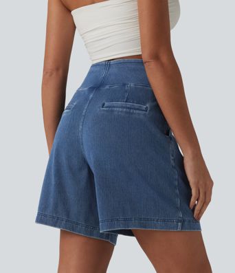 Halara Flex™ Short décontracté ample en jean taille haute 17,5 cm avec poches