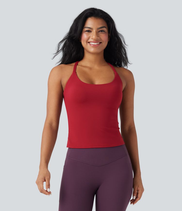 Scoop Neck Crisscross Back Crossover Hem Yoga Cami Top Scoop Neck Crisscross Back Crossover Hem Yoga Cami Top