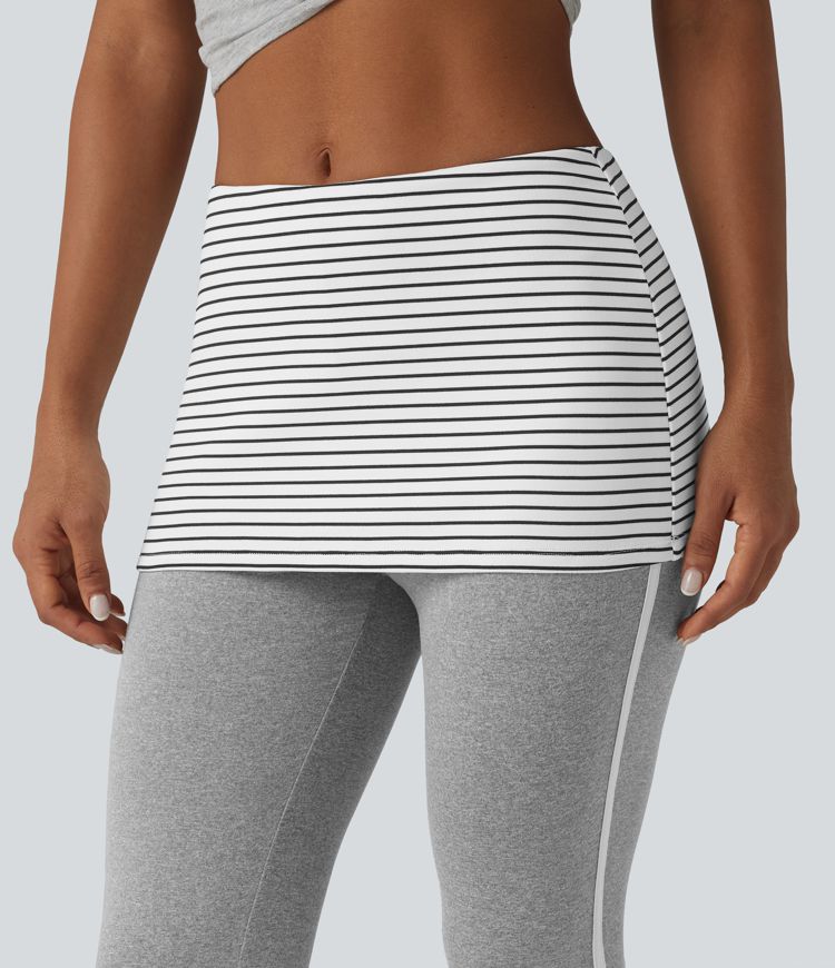 Foldover Mid Rise Stripe Flare Casual Pants
