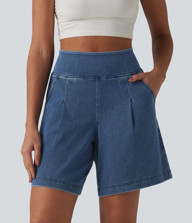 Halara Flex™ Short décontracté ample en jean taille haute 17,5 cm avec poches