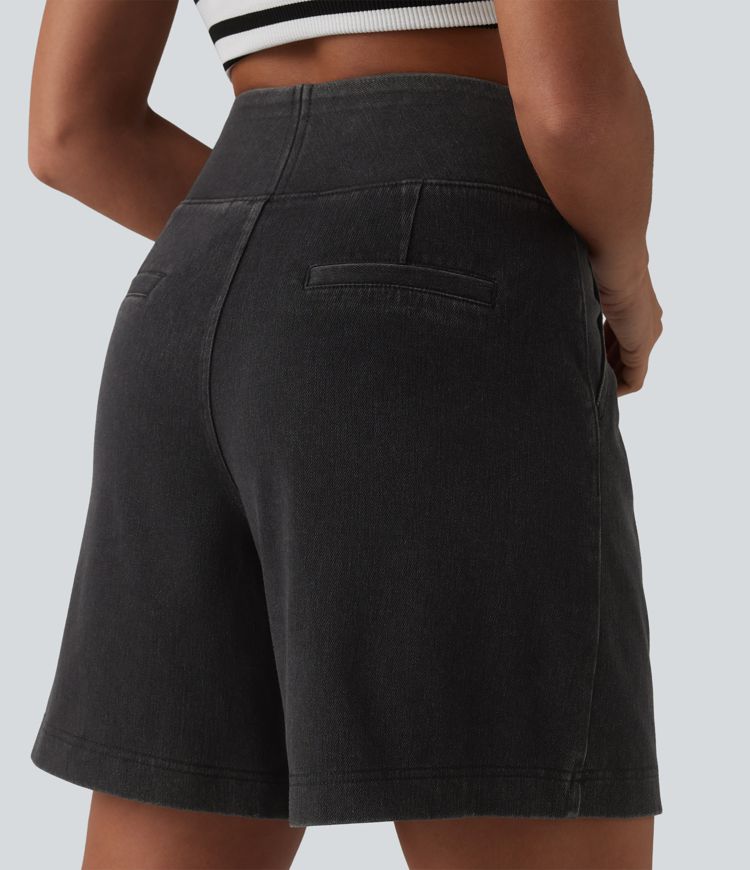 Halara Flex™ High Waisted Denim Casual Baggy Shorts 7'' with Pockets