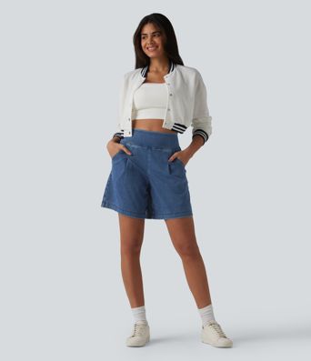 Halara Flex™ Short décontracté ample en jean taille haute 17,5 cm avec poches