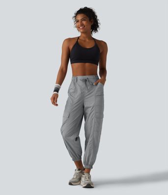 High Waisted Drawstring Tapered Workout Cargo Joggers with Pockets