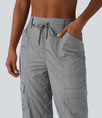 High Waisted Drawstring Tapered Workout Cargo Joggers with Pockets