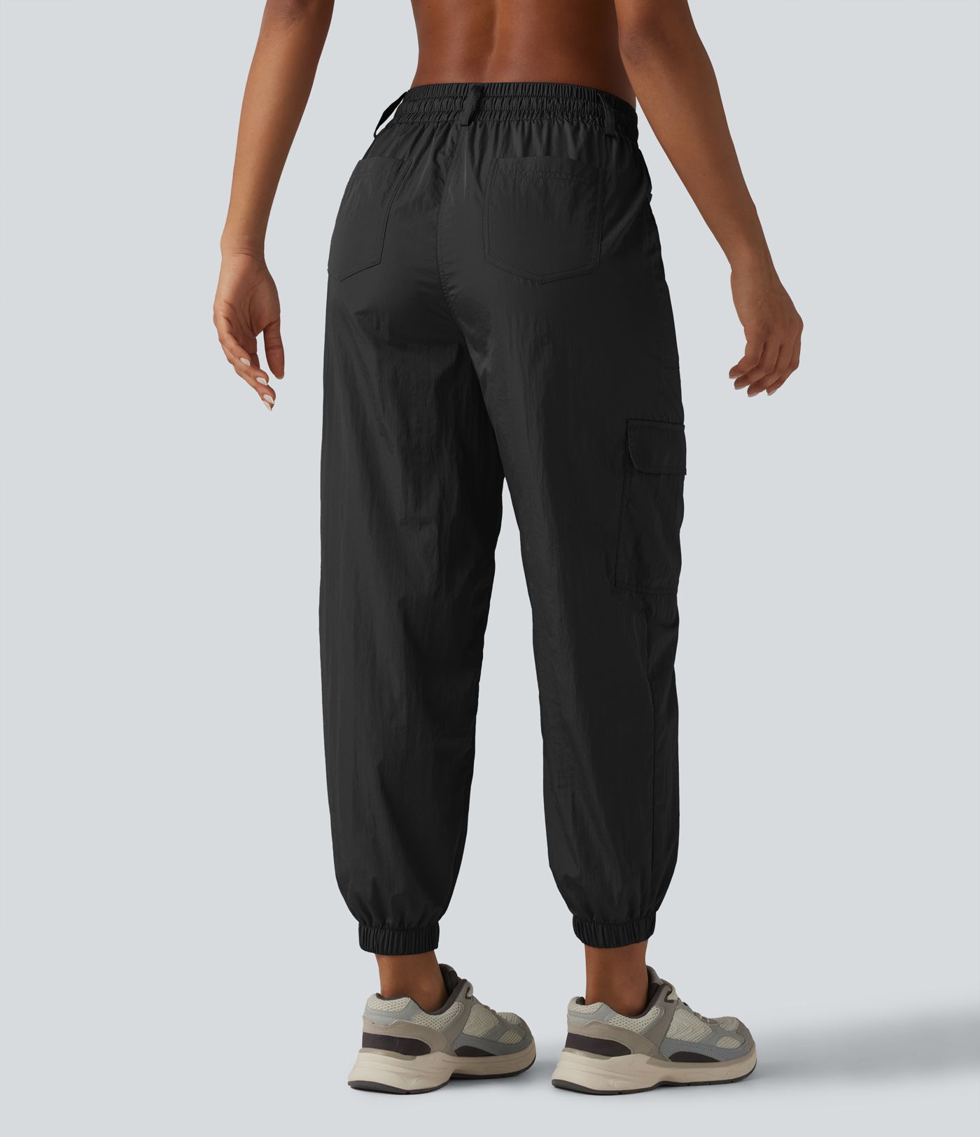 High Waisted Drawstring Tapered Workout Cargo Joggers with Pockets