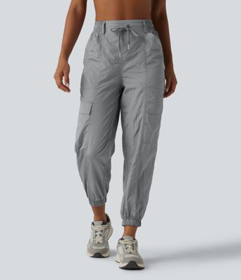 High Waisted Drawstring Tapered Workout Cargo Joggers with Pockets