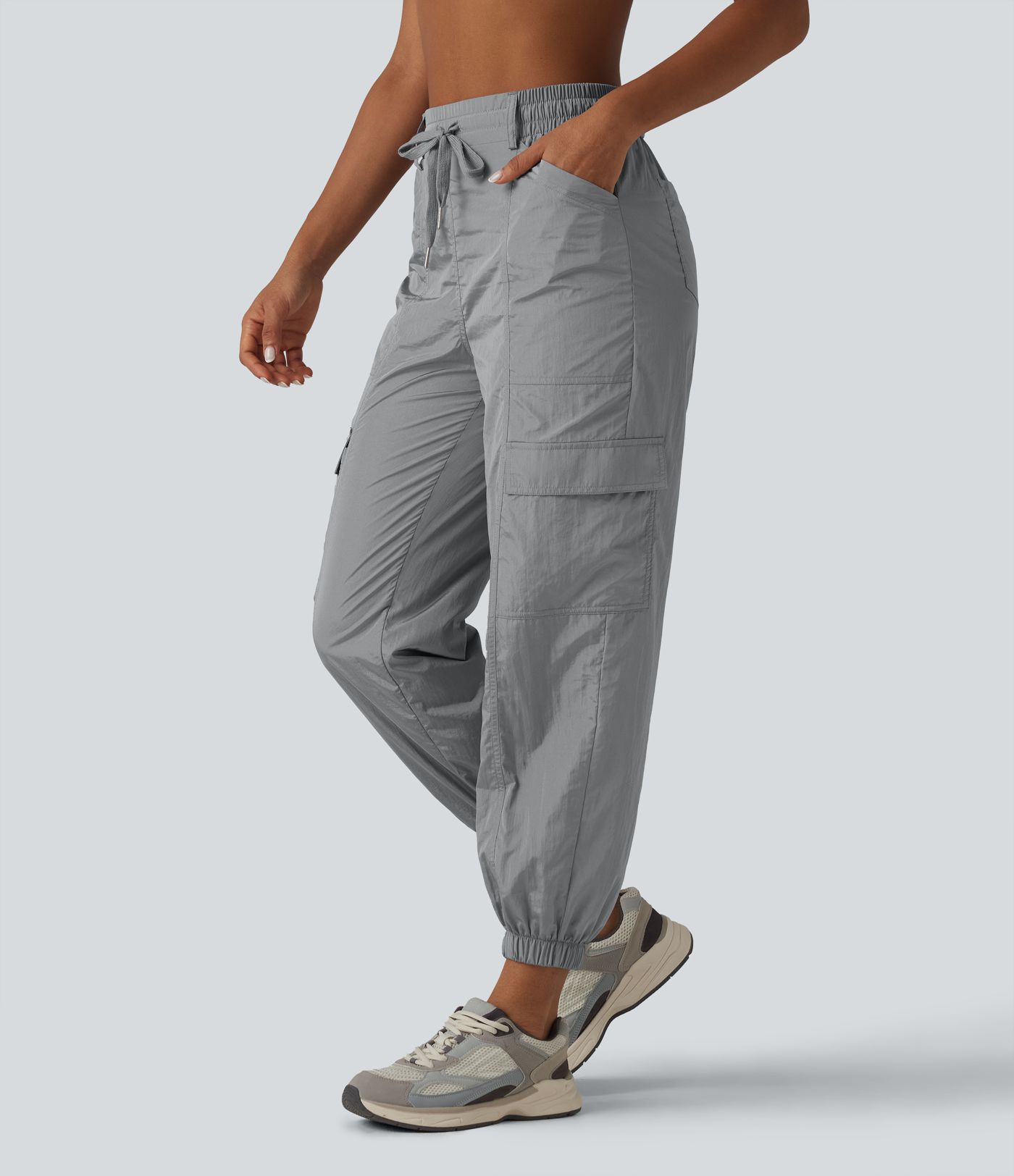 High Waisted Drawstring Tapered Workout Cargo Joggers with Pockets