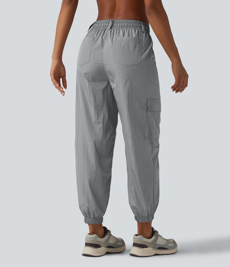 High Waisted Drawstring Tapered Workout Cargo Joggers with Pockets