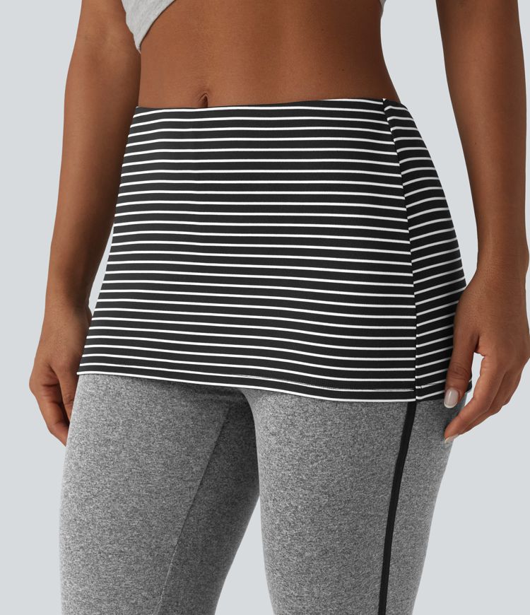 Foldover Mid Rise Stripe Flare Casual Pants