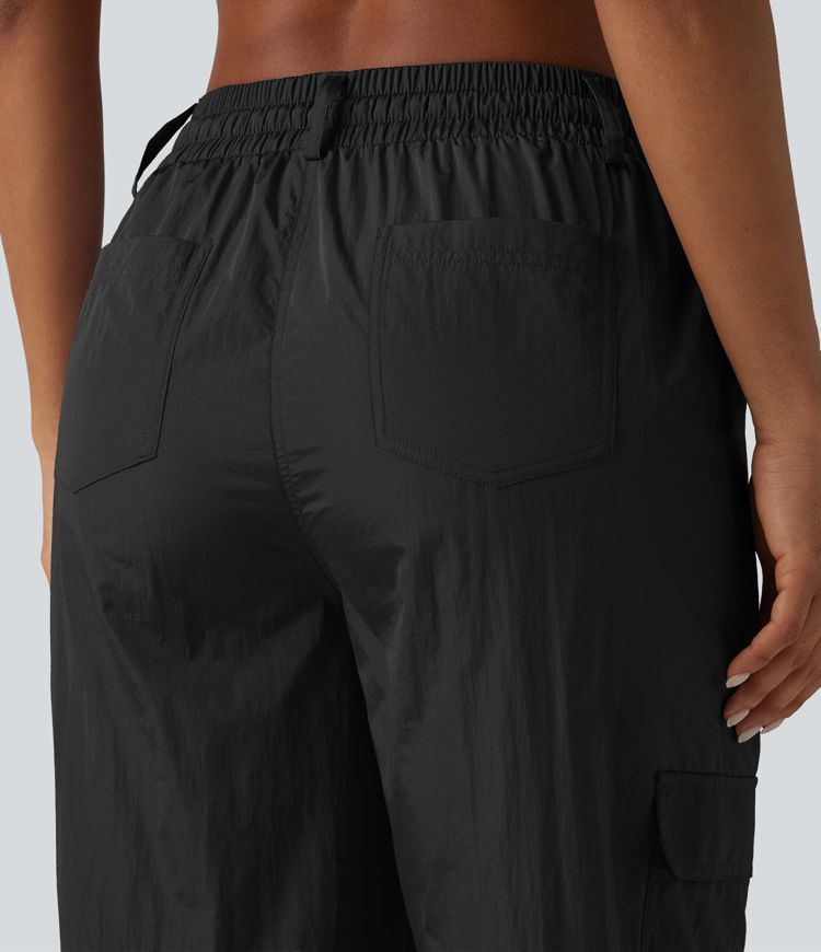 High Waisted Drawstring Tapered Workout Cargo Joggers with Pockets
