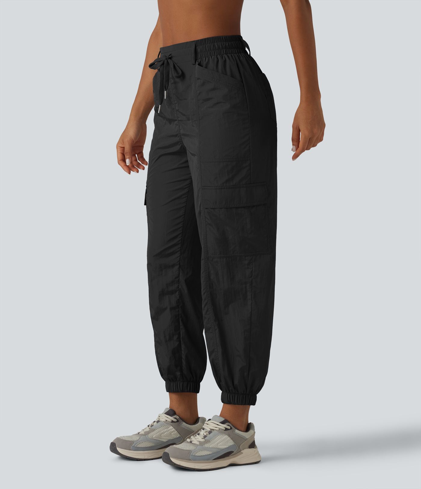 High Waisted Drawstring Tapered Workout Cargo Joggers with Pockets