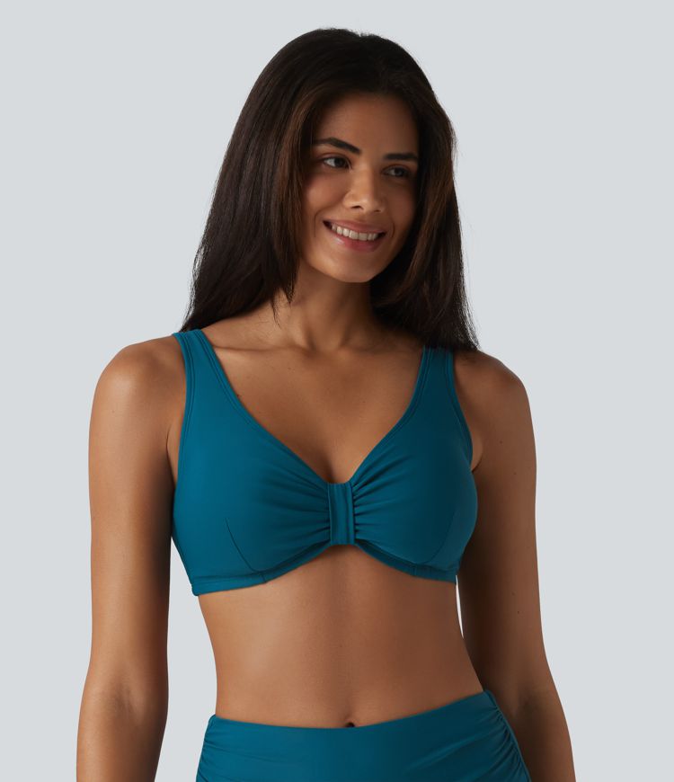 Haut de bikini brillant à col en V, bonnets E-G