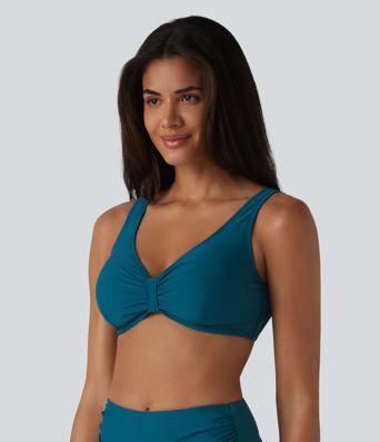 V Neck Sheen Bikini Top Swimsuit D-F Cups