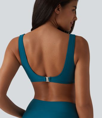 V Neck Sheen Bikini Top Swimsuit D-F Cups