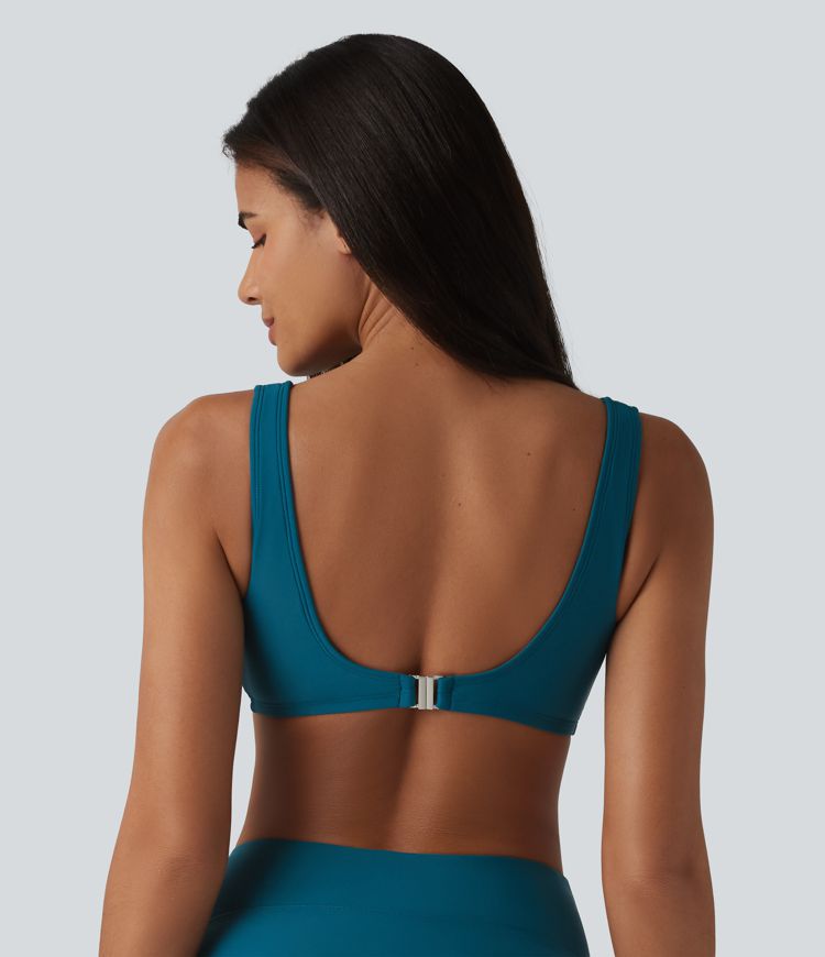 V Neck Sheen Bikini Top Swimsuit D-F Cups