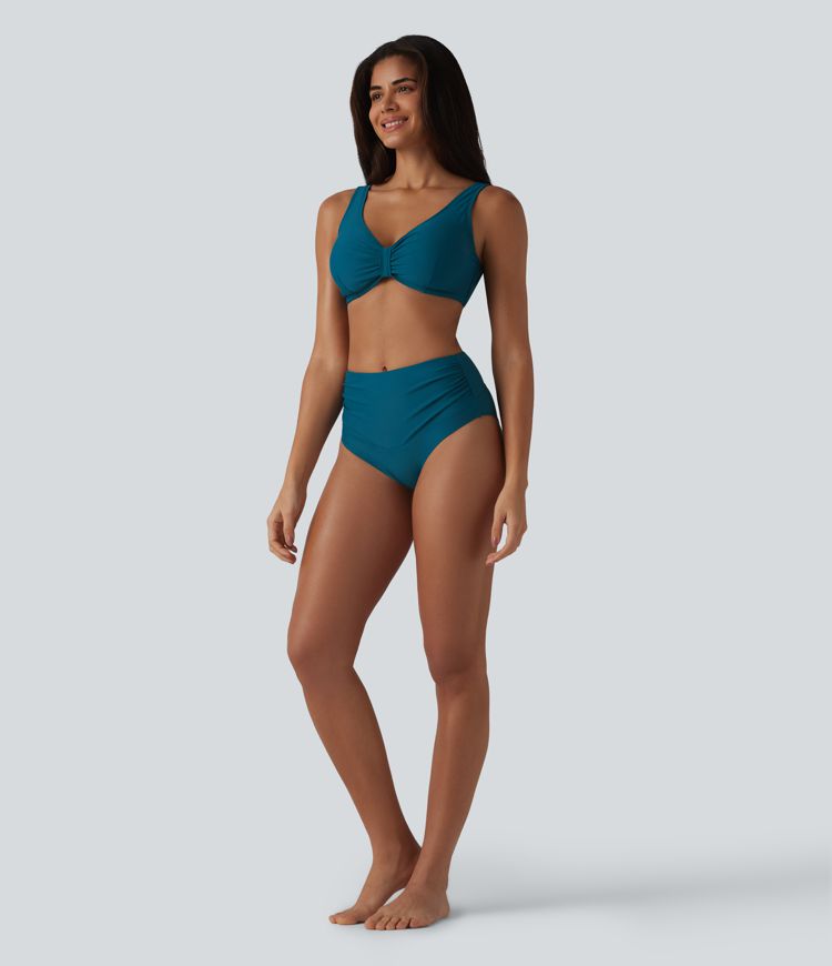 V Neck Sheen Bikini Top Swimsuit D-F Cups