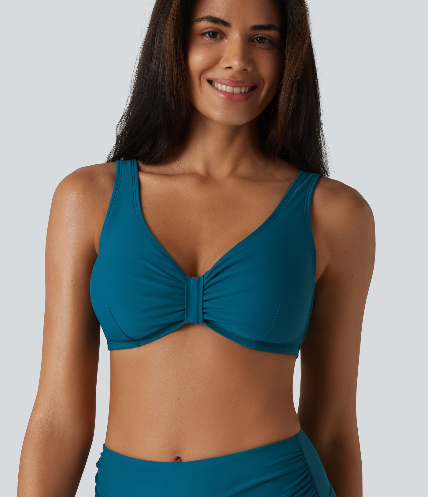 V Neck Sheen Bikini Top Swimsuit D-F Cups