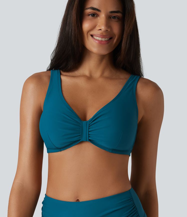 V Neck Sheen Bikini Top Swimsuit D-F Cups