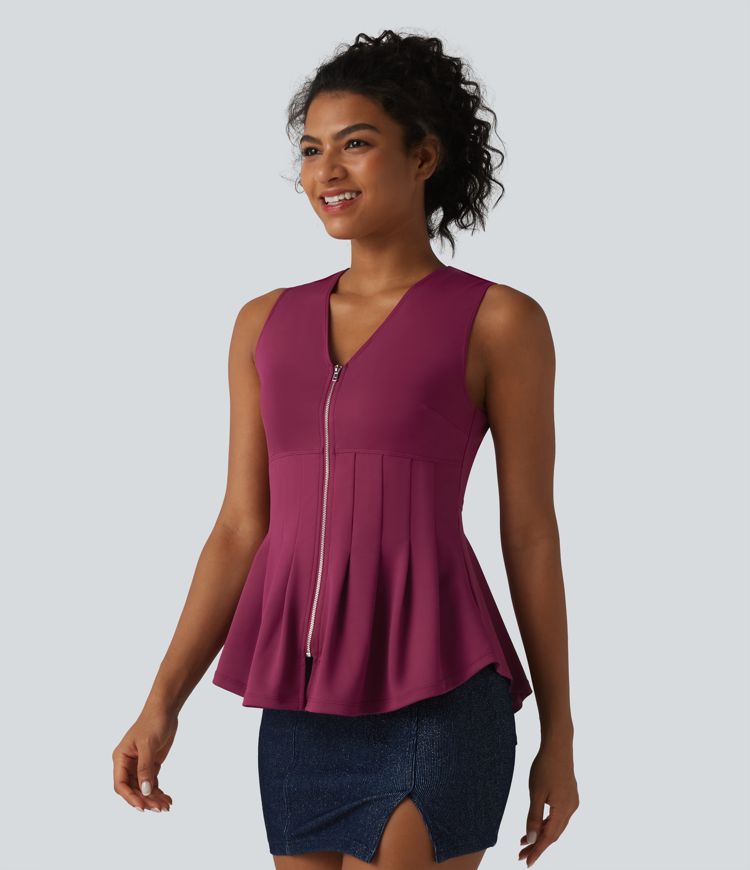 Lässiges Crêpe-Trägertop mit V-Ausschnitt und Reißverschluss.