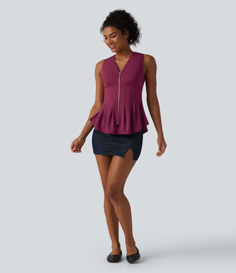 Lässiges Crêpe-Trägertop mit V-Ausschnitt und Reißverschluss.